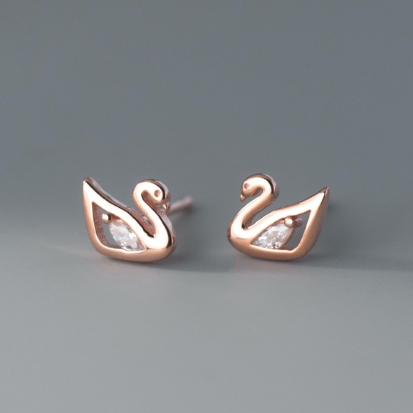 Sterling Silver Swan Bird Earrings (Also comes in Rose Gold) - Picture 4 of 6